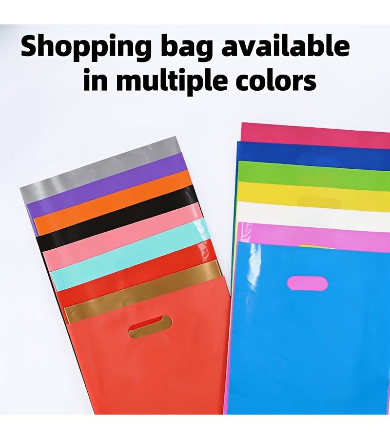 100 Plastic Shopping Bags For Women Kids Clothing Stores Gift Tote Bags With Logo Pink Color Large Size 11.81in 15.75in Single Sided Solid Color Printing - Image 3