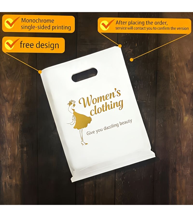100 Plastic Shopping Bags For Women Kids Clothing Stores Gift Tote Bags With Logo Pink Color Large Size 11.81in 15.75in Single Sided Solid Color Printing - Image 1
