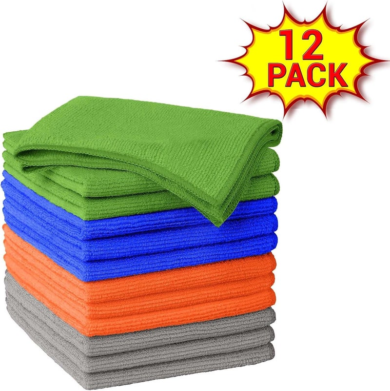 True Face Microfibre Cloth 12 Pack - All-Purpose Cleaning Cloths for Cars, House, Kitchen, Windows, Soft & Absorbent, Lint Free, Streak Free, 30x30 CM, Multi-Colour - Image 2