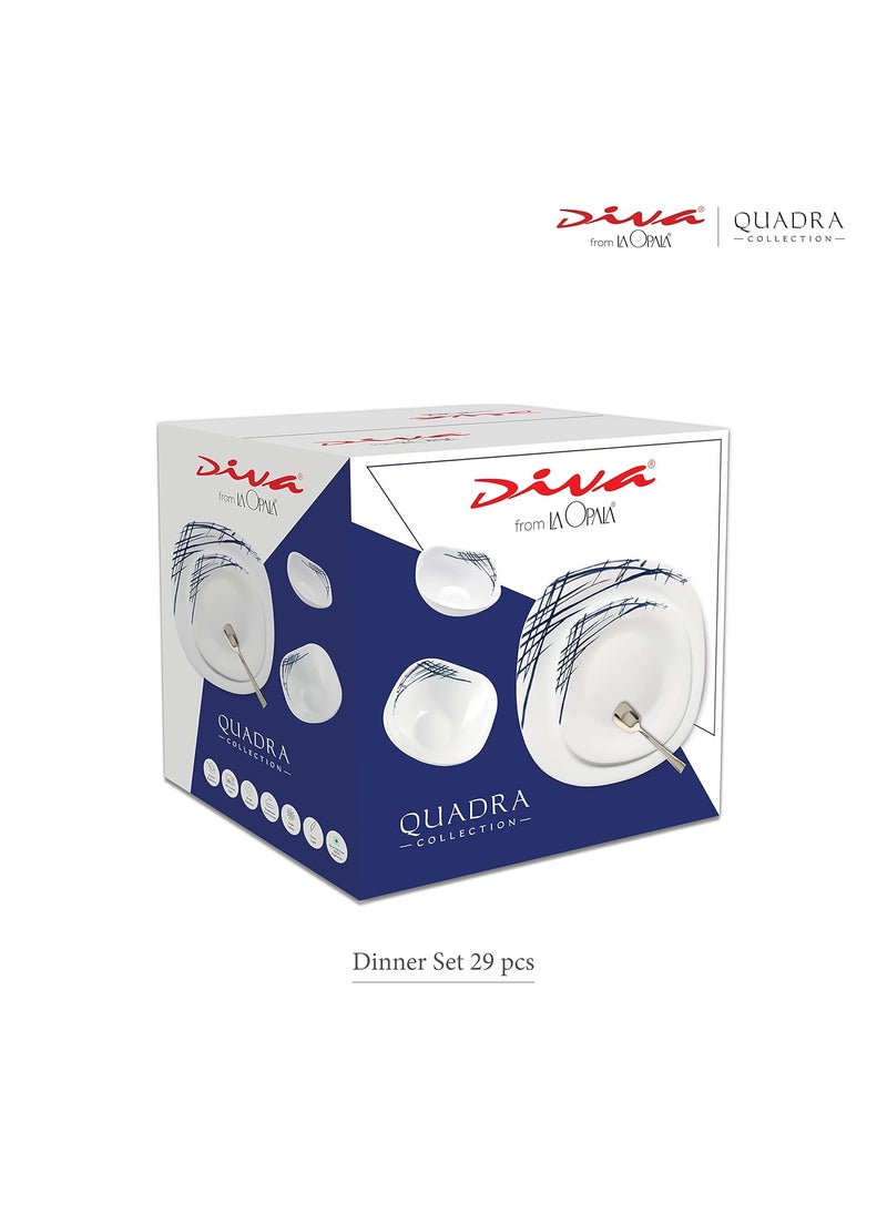 La Opala La Opala Diva, Quadra Collection, Opal Glass Dinner Set 29 pcs, Belladonna, White  - Image 5