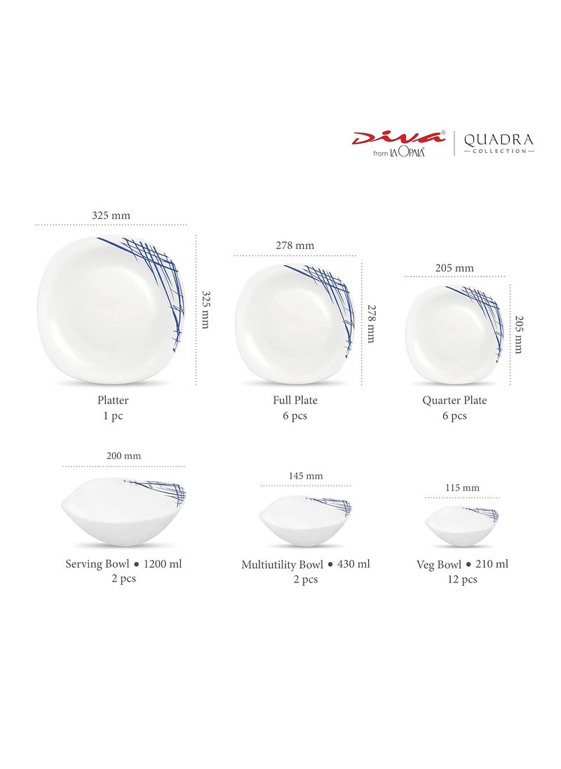 La Opala La Opala Diva, Quadra Collection, Opal Glass Dinner Set 29 pcs, Belladonna, White  - Image 3
