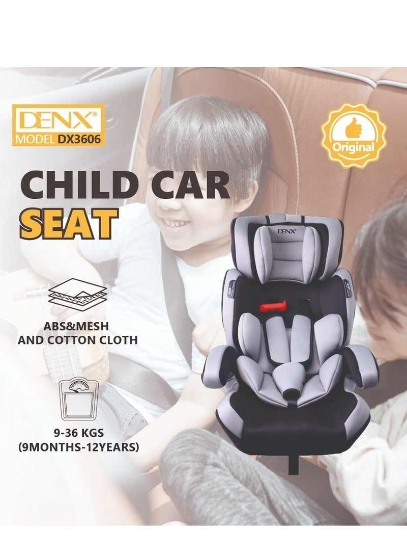 Denx Comfortable Baby Car Seat, for Children from 9 Months to 12 Years with Multiple Reclining Positions, Adjustable Headrest Height, Certified Travel Baby Car Seat for Toddlers, Grey/Black - Image 5