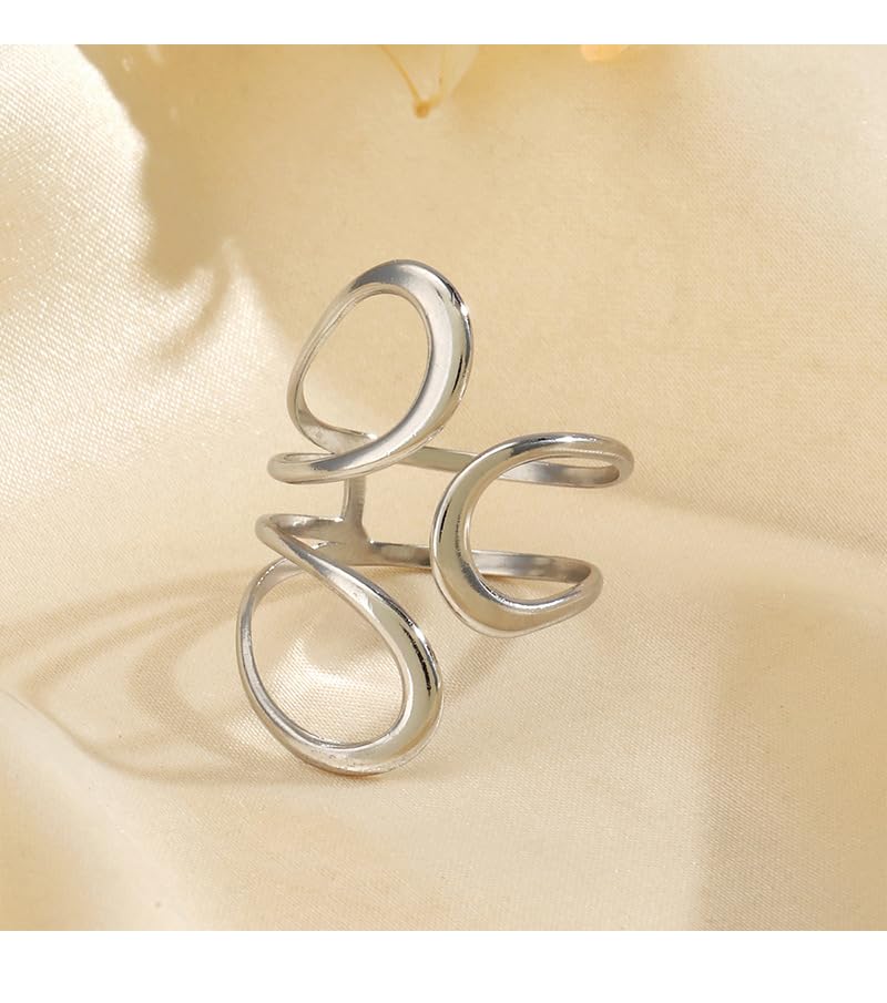 CSIYANJRY99 Gold Rings for Women Non Tarnish Adjustable Thumb Ring for Women Finger Ring Chunky Gold Silver Rings Anillos Para Mujer Stainless Steel New Year Anniversary Birthday Jewelry (A-Silver) - Image 4