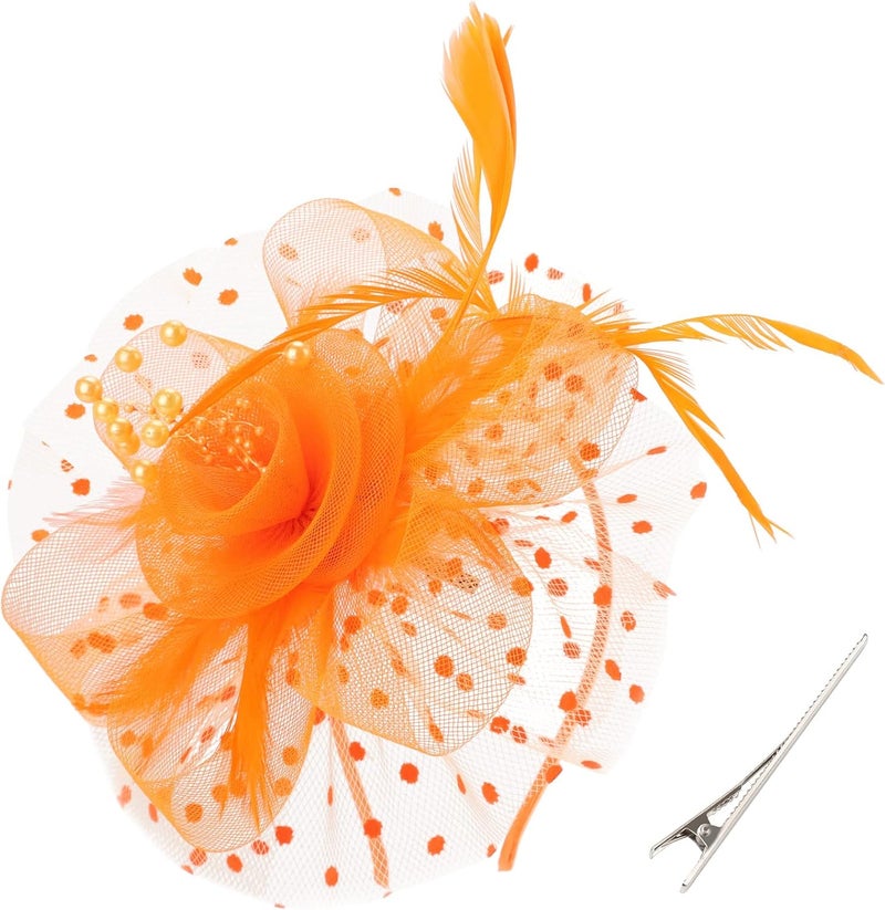 DRESHOW Fascinators Hat Flower Mesh Ribbons Feathers on a Headband and a Clip Tea Party Headwear for Girls and Women - Image 1