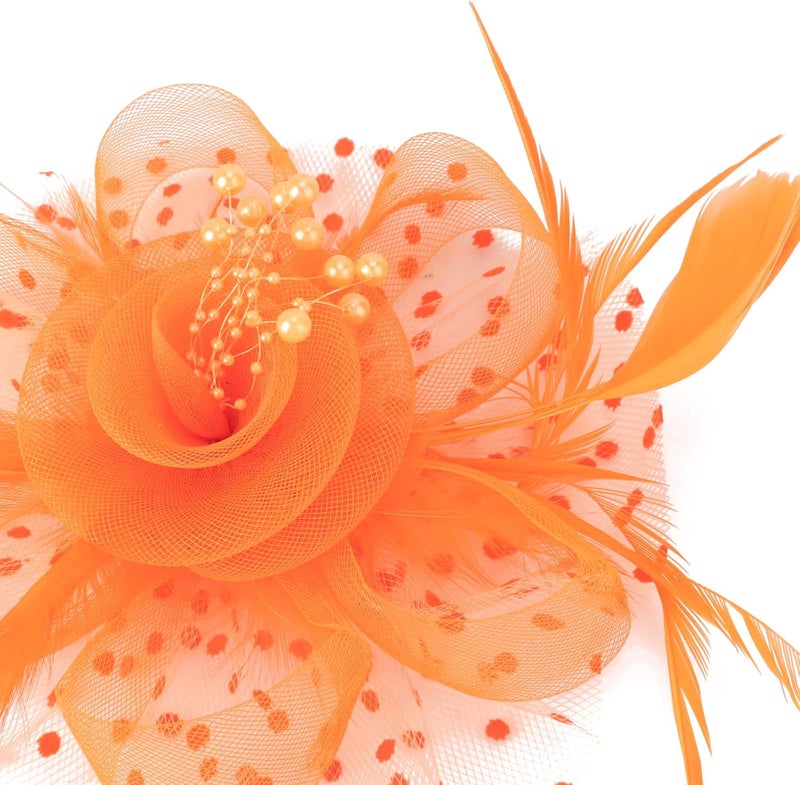 DRESHOW Fascinators Hat Flower Mesh Ribbons Feathers on a Headband and a Clip Tea Party Headwear for Girls and Women - Image 5
