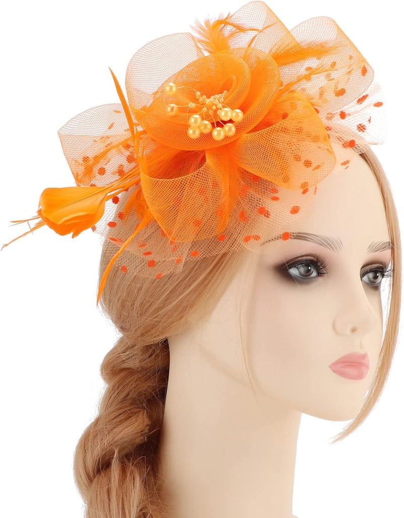 DRESHOW Fascinators Hat Flower Mesh Ribbons Feathers on a Headband and a Clip Tea Party Headwear for Girls and Women - Image 2