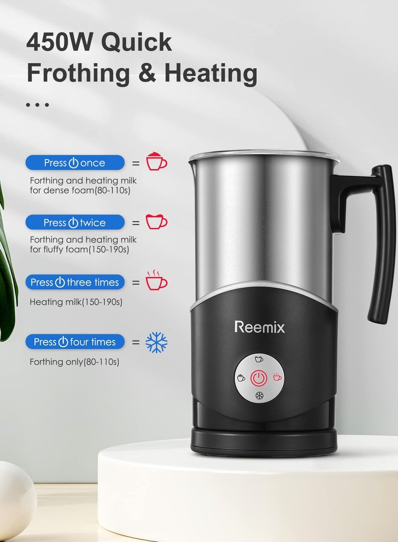 SYOSI Milk Frother, 4-in-1 Electric Milk Steamer, 11.8oz Electric Milk Steamer Soft Foam Maker With Large Open, for Latte, Cappuccinos, Macchiato, Silent Operation (Silver) - Image 5