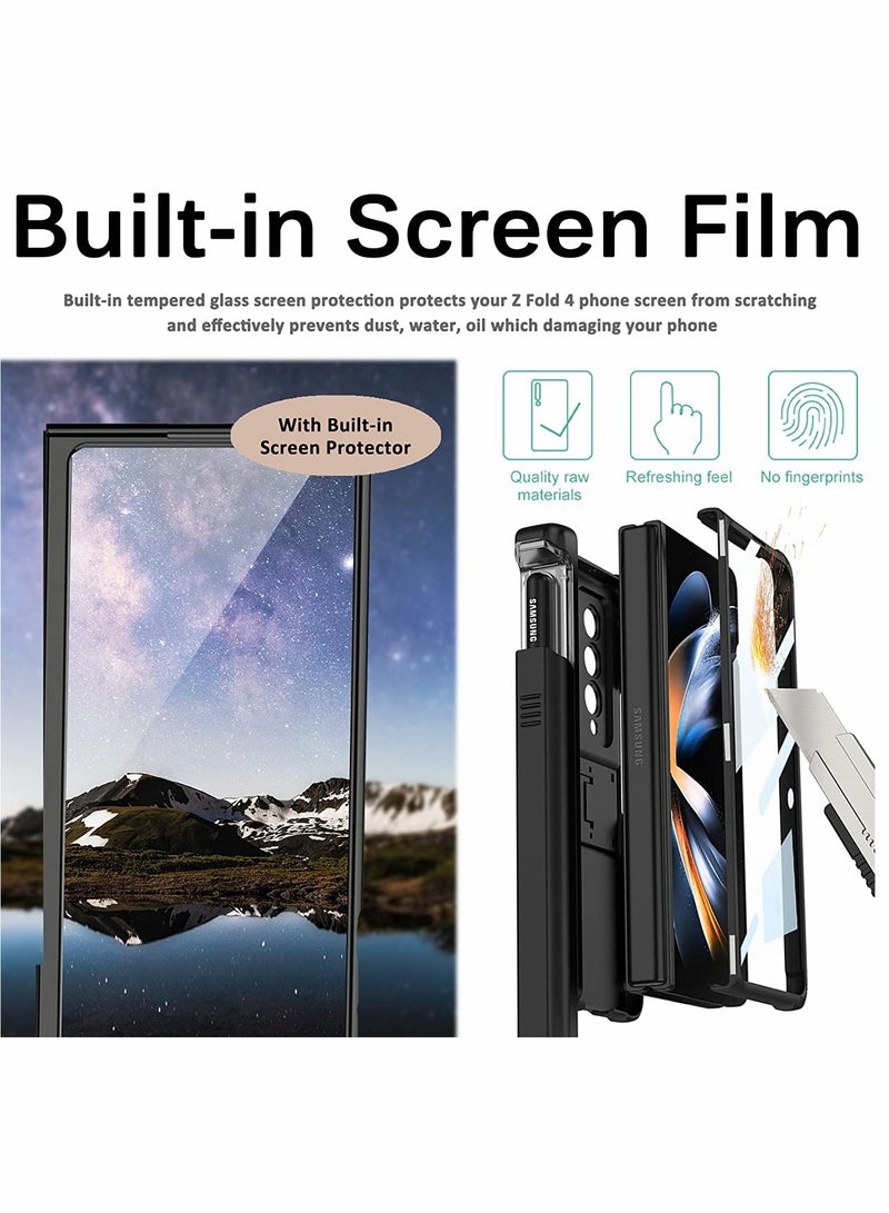 SOLARAE Compatible Samsung Galaxy Z Fold 4 Case with Pen Holder, Built-in Tempered Glass Screen Protector, Adjustable Kickstand, and All-Inclusive Magnetic Hinged Protection (Black) - Image 2