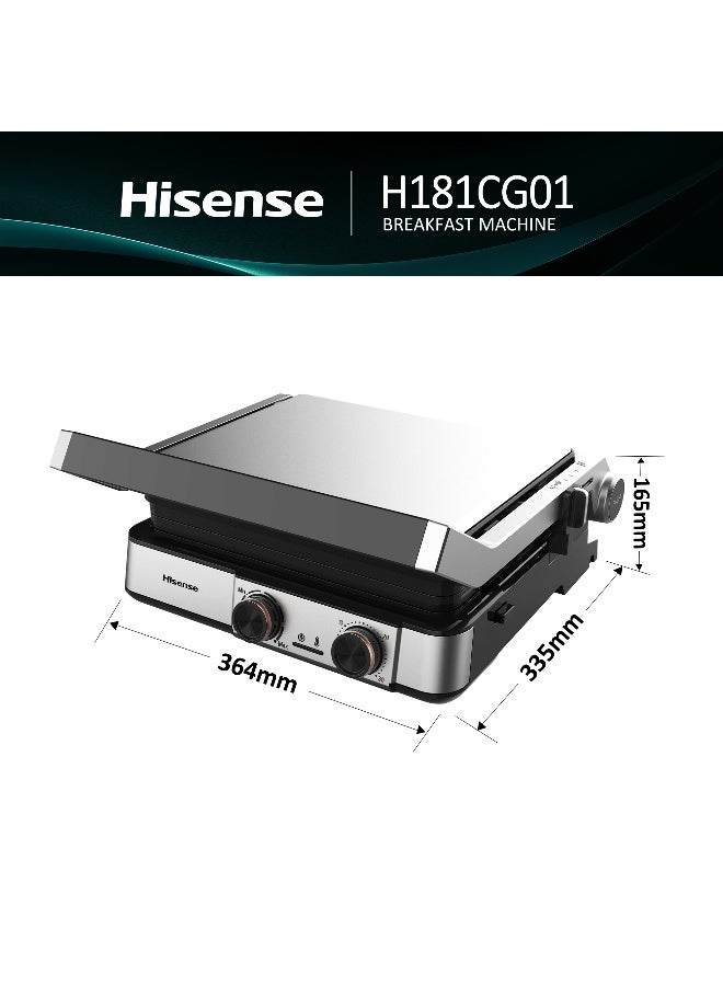 Hisense 2000w Sandwich Maker, 2 Slides Reversible Plate, Adjustable Temperature, Lock System for Easy Storage, Non-stick Coating Plate, 180°Open Grill (H181CG01 Black) 2000 W H181CG01 Black - Image 2