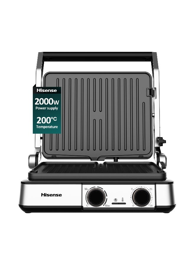 Hisense 2000w Sandwich Maker, 2 Slides Reversible Plate, Adjustable Temperature, Lock System for Easy Storage, Non-stick Coating Plate, 180°Open Grill (H181CG01 Black) 2000 W H181CG01 Black - Image 1