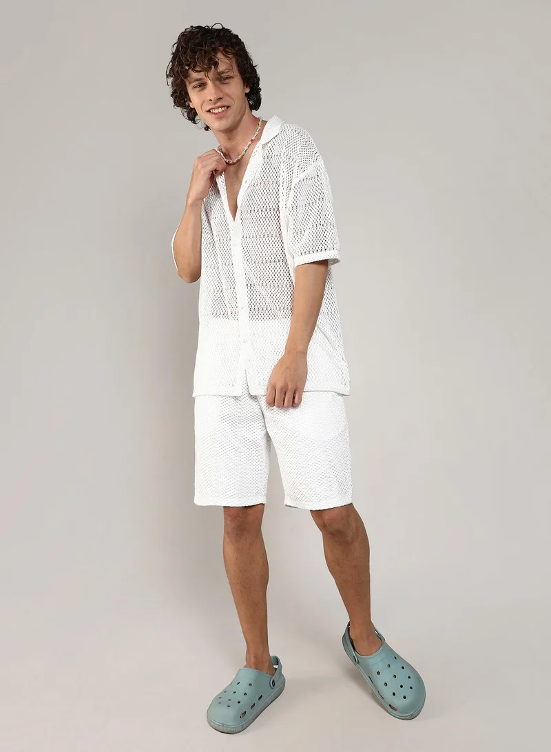 Campus Sutra Men's Chalk White Oversized Knit Co-Ord Set