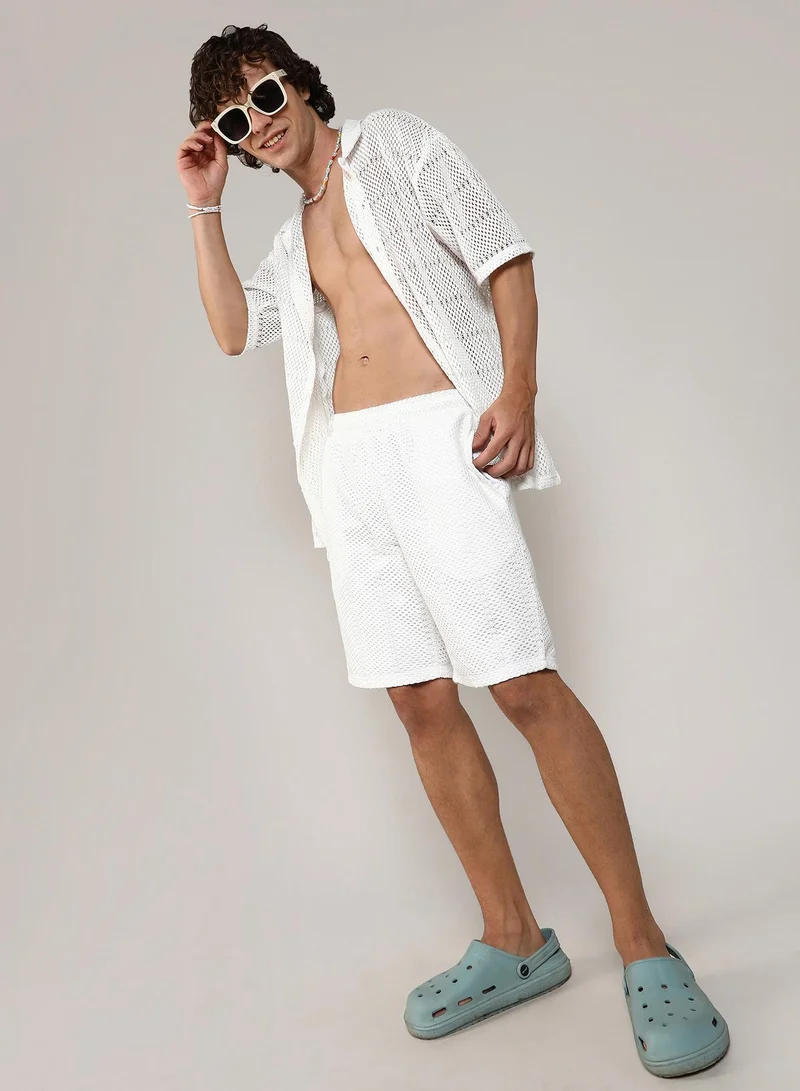 Campus Sutra Men's Chalk White Oversized Knit Co-Ord Set