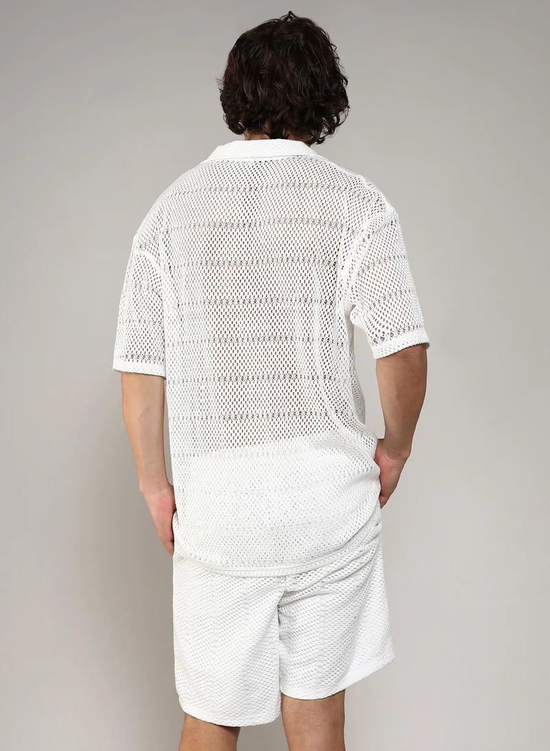 Campus Sutra Men's Chalk White Oversized Knit Co-Ord Set