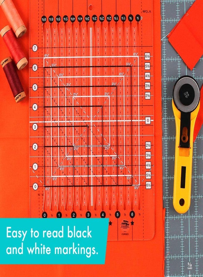 كريتيف جريدز مسطرة خياطة صغيرة مشقوقة من Creative Grids Stripology - CGRGE3 - صُنعت في الولايات المتحدة الأمريكية، مقاس 8-1/2 بوصة × 12-1/2 بوصة، مزودة بمقبض مانع للانزلاق، مناسبة لقص شرائط القماش الأكريليك، والخياطة، والحرف اليدوية، ومسطرة الترقيع، وقوالب الخياطة. - Image 5