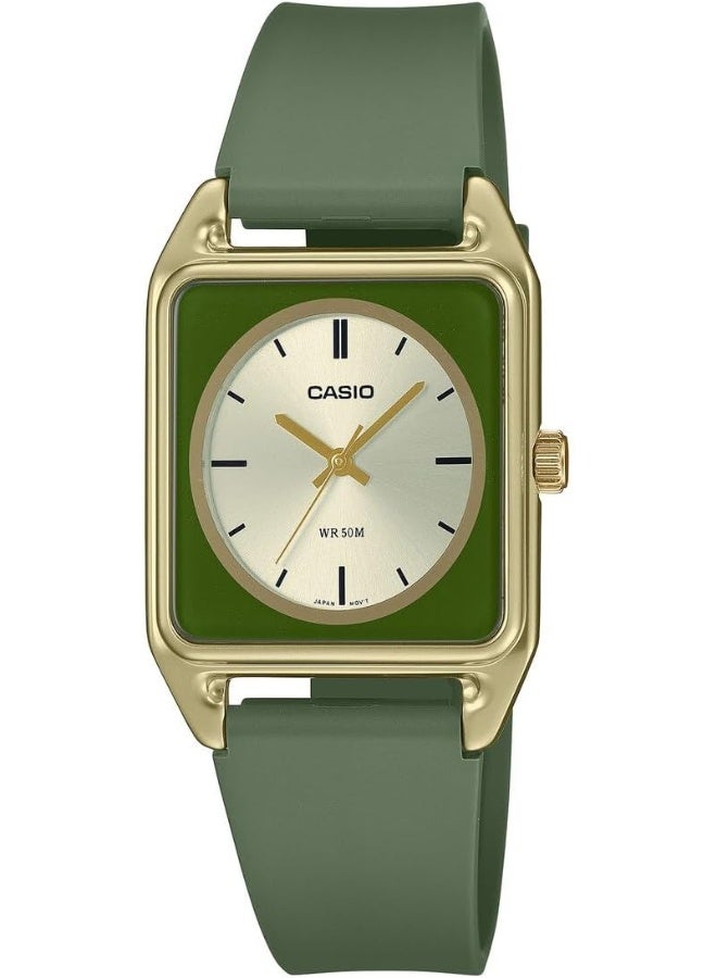 Casio Unisex MTP-B170-3EVDF Analog Watch – Gold Square Aluminum Case, Green Gradient Dial, Green Resin Strap, 39.9 × 30 × 8.1 mm, 50 m Water-Resistant, 3-Hand Quartz Movement
