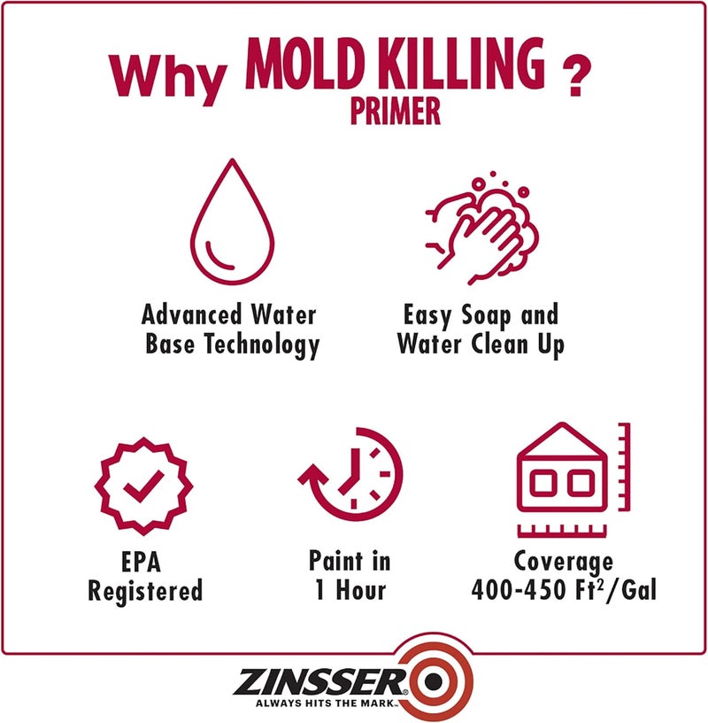 Zinsser qt 276087 White , Mold Killing Primer Water-Based Mold Killing Primer - Image 5