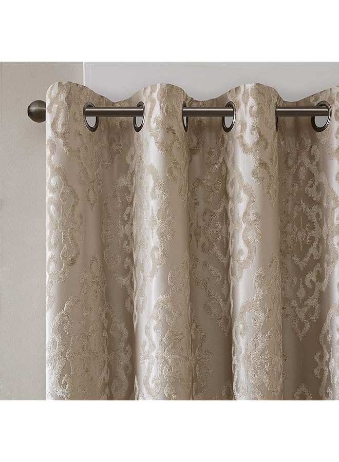 Mirage 100 Percent Total Blackout Single Window Curtain Knitted Jacquard Damask Room Darkening Curtain Panel With Grommet Top 50 X 84 In Champagne