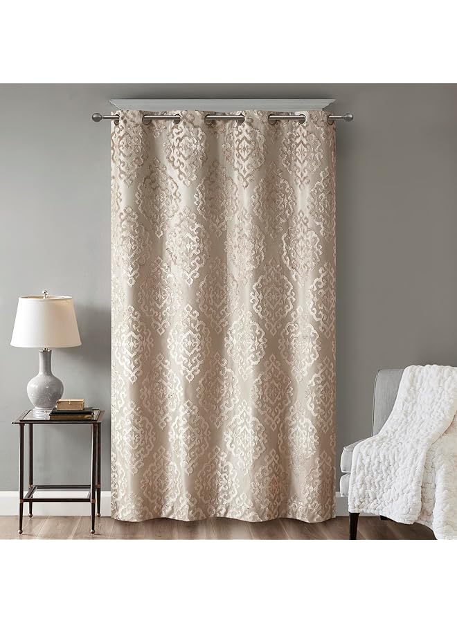 Mirage 100 Percent Total Blackout Single Window Curtain Knitted Jacquard Damask Room Darkening Curtain Panel With Grommet Top 50 X 84 In Champagne
