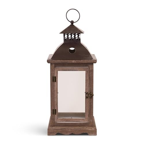 Zingz & Thingz Monticello Wooden Hanging Candle Lantern, Decorative Light Home Decor, 18.5" Tall, Weathered Wood Finish - Image 1