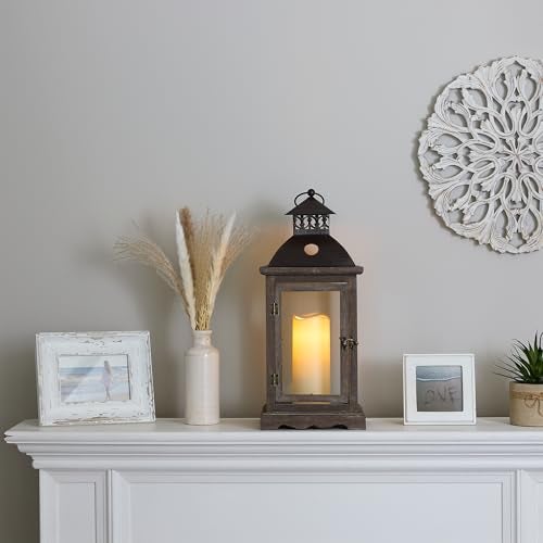 Zingz & Thingz Monticello Wooden Hanging Candle Lantern, Decorative Light Home Decor, 18.5" Tall, Weathered Wood Finish - Image 4