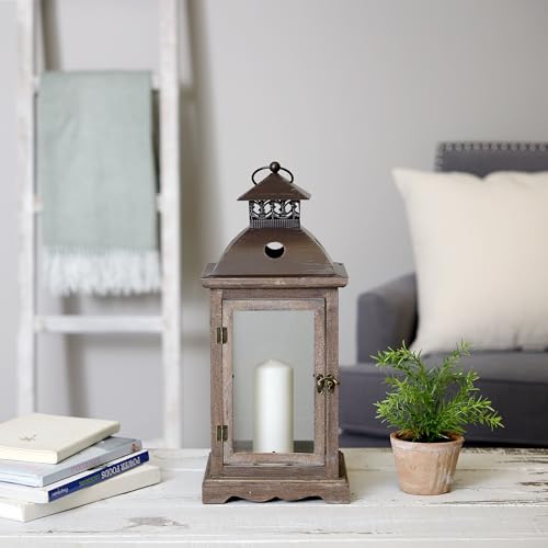 Zingz & Thingz Monticello Wooden Hanging Candle Lantern, Decorative Light Home Decor, 18.5" Tall, Weathered Wood Finish - Image 5