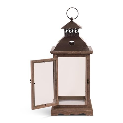 Zingz & Thingz Monticello Wooden Hanging Candle Lantern, Decorative Light Home Decor, 18.5" Tall, Weathered Wood Finish - Image 2