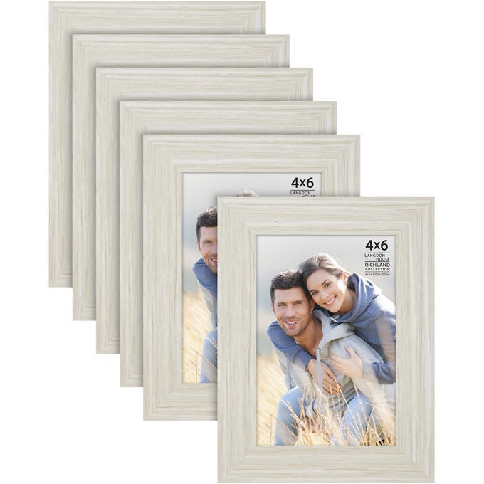 4X6 PICTURE FRAMES ALMOND WHITE 6 PACK WOODGRAIN STYLE WALL MOUNT OR TABLE TOP RICHLAND COLLECTION