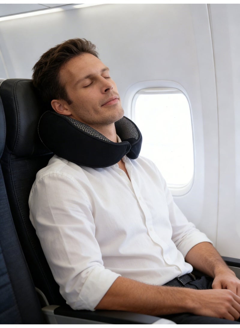 Yoawllty Travel Pillow, Memory Foam Travel Neck Pillow with Eye Masks and Earplugs for Airplanes, Car and Travel for Sleeping Rest(Black) - Image 2