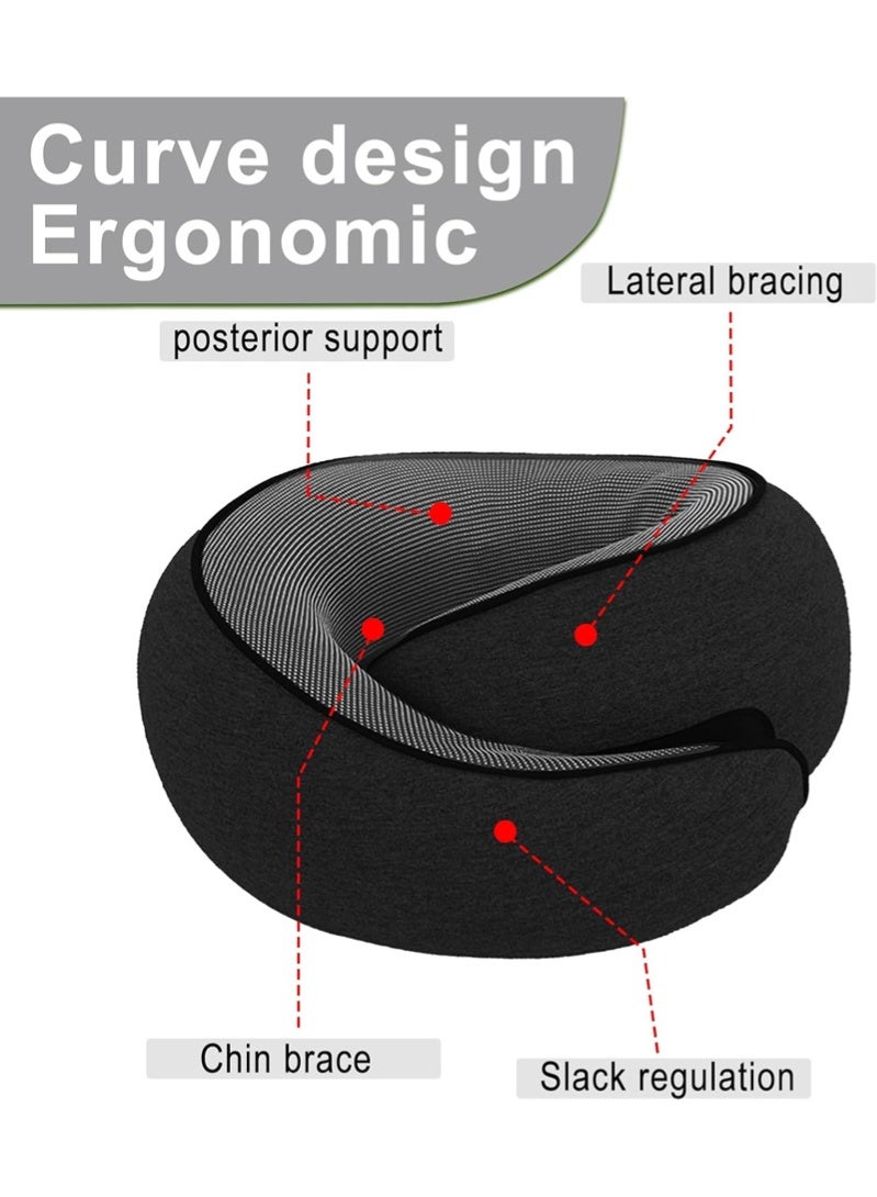 Yoawllty Travel Pillow, Memory Foam Travel Neck Pillow with Eye Masks and Earplugs for Airplanes, Car and Travel for Sleeping Rest(Black) - Image 3