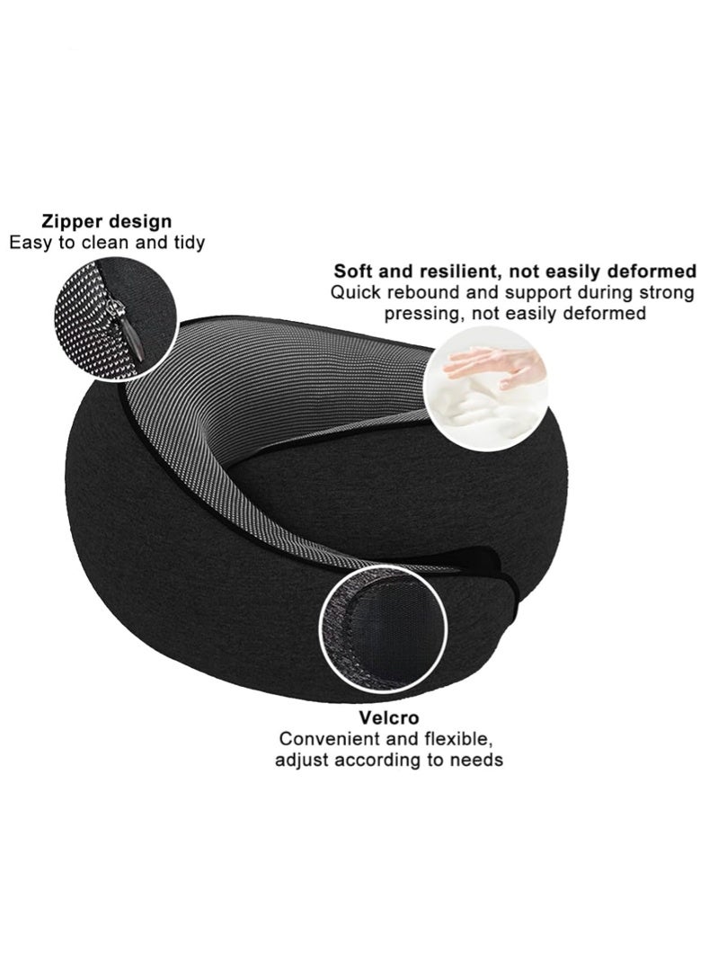 Yoawllty Travel Pillow, Memory Foam Travel Neck Pillow with Eye Masks and Earplugs for Airplanes, Car and Travel for Sleeping Rest(Black) - Image 4