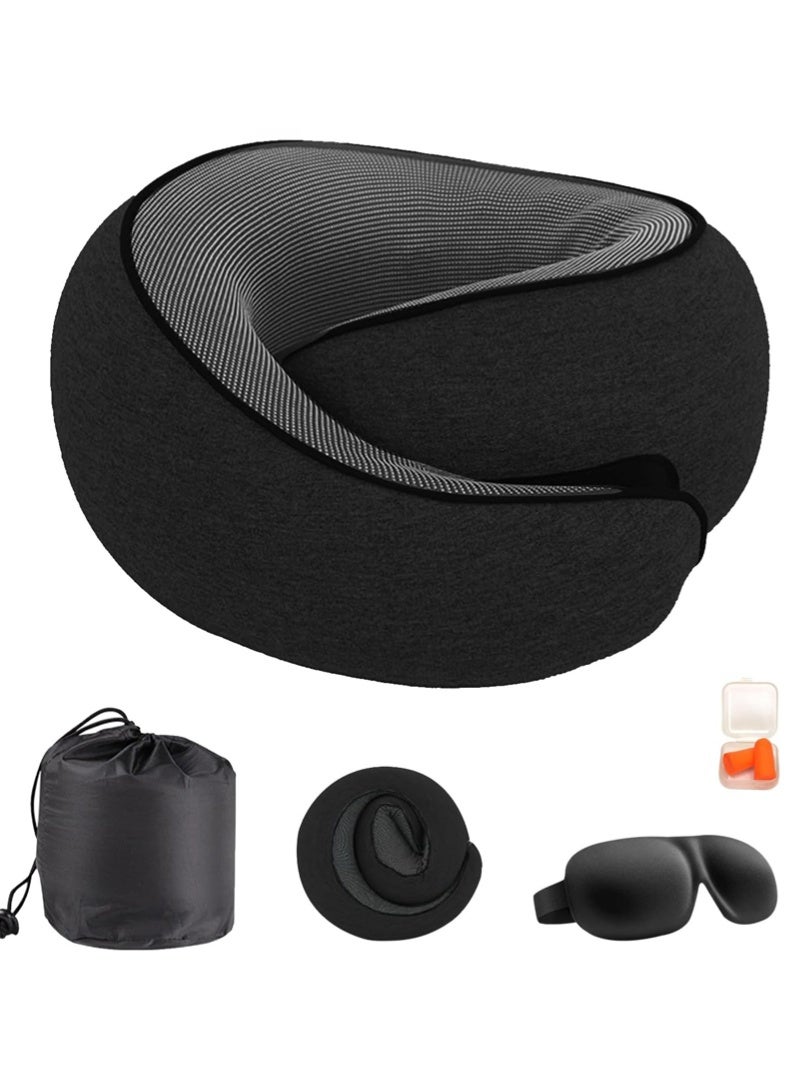 Yoawllty Travel Pillow, Memory Foam Travel Neck Pillow with Eye Masks and Earplugs for Airplanes, Car and Travel for Sleeping Rest(Black) - Image 1