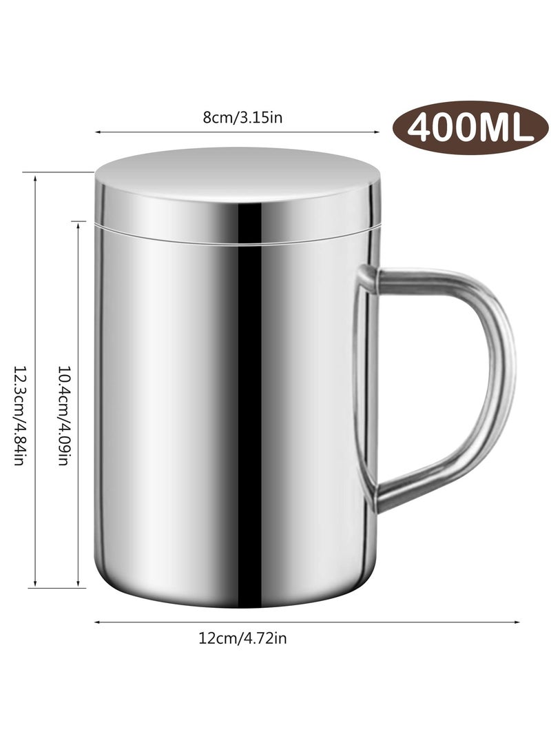 SYOSI Stainless Steel Double Wall Mug, Double Wall Insulated Mug with Lid and Handle Coffee Mug Tea Cup Travel Mug Double Wall Vacuum Insulated 400ml Mug for Coffee Milk Juice Tea - Image 2