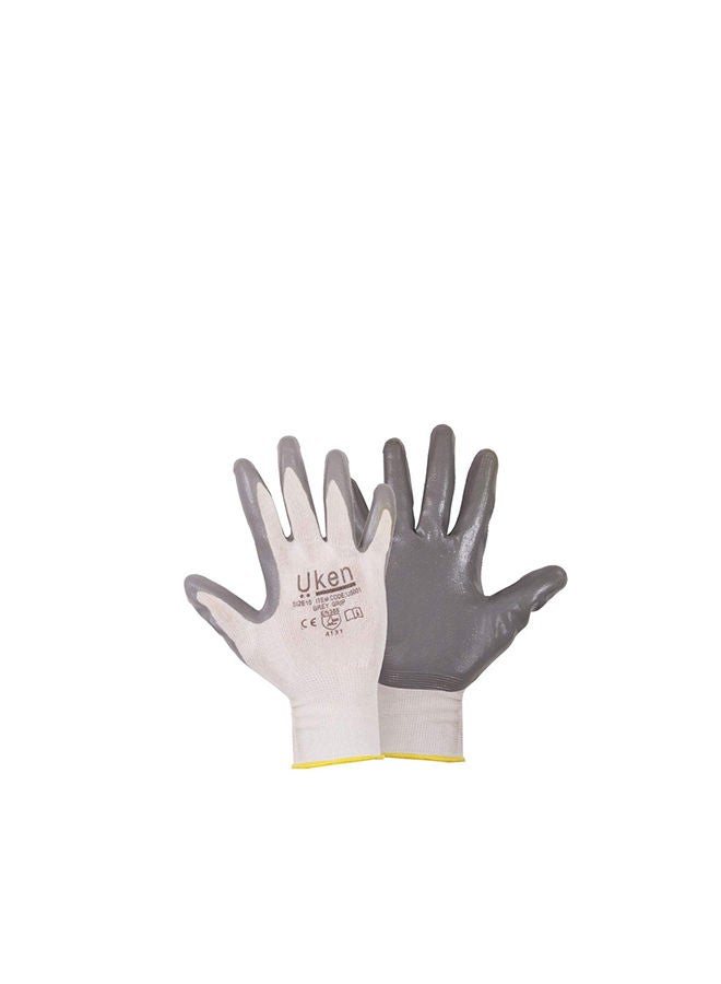 Uken Nitrile Grey Grip Gloves (Medium) 