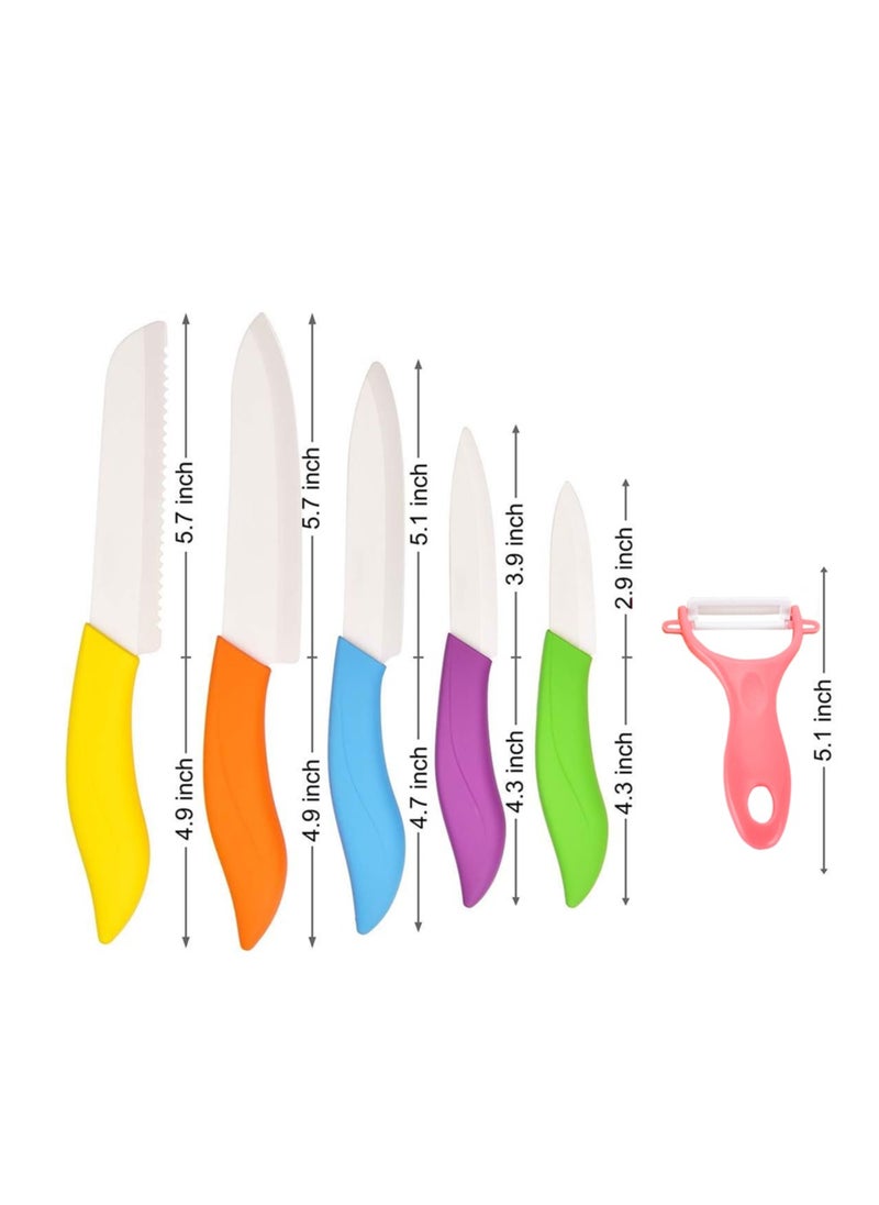 Astylway - Ceramic Knife Set 6 Piece Ceramic Knives Colored with Cover Kitchen Knife Set include Peeler 3 inch Paring Knife Bread knife 6 inch Small Chef Knife - Image 1