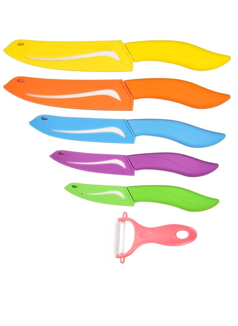 Astylway - Ceramic Knife Set 6 Piece Ceramic Knives Colored with Cover Kitchen Knife Set include Peeler 3 inch Paring Knife Bread knife 6 inch Small Chef Knife - Image 1