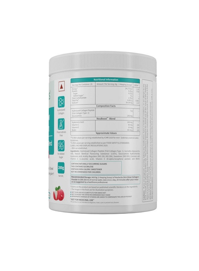 Neuherbs Collagen Supplement - 200 Gram, Litchi Flavour |Skin Glow Marine Collagen Powder for Women & Men | Collagen with Hyaluronic Acid, Vitamin E & C, Biotin | Supports Glowing & healthy skin. - Image 2