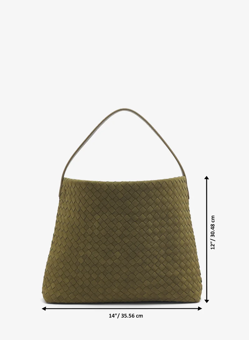 ELLA Green Suede Woven Textured Tote Bag for Women | Best Price UAE