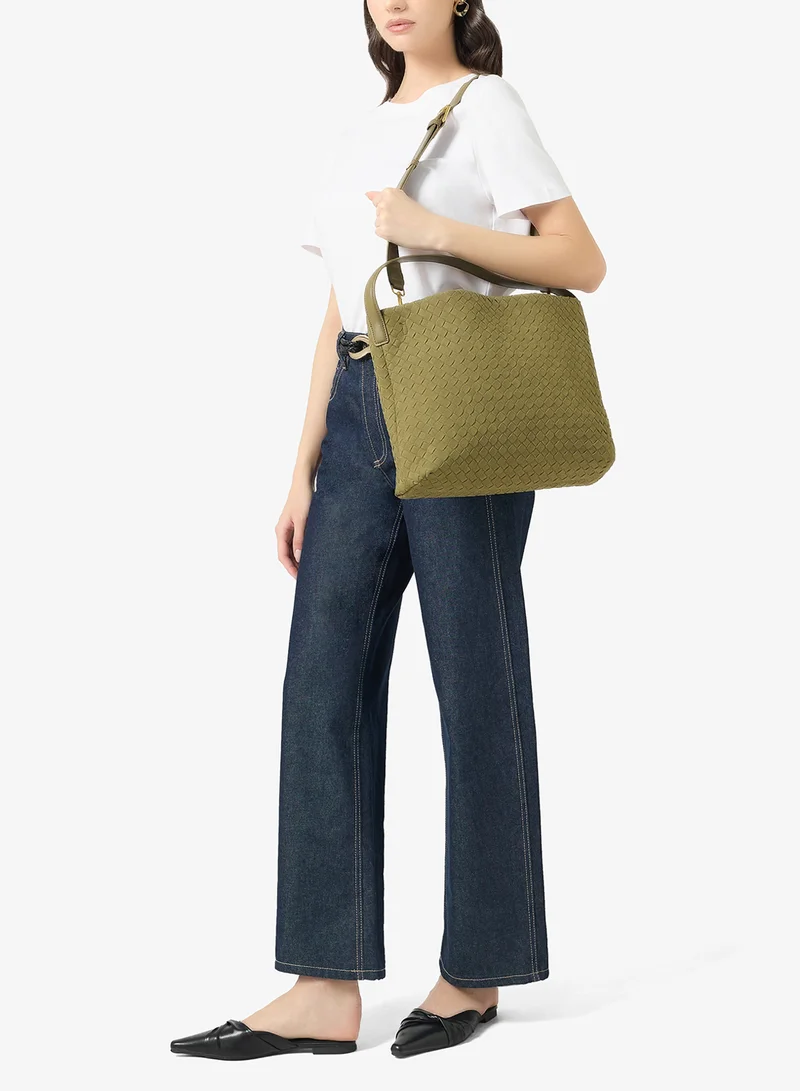 ELLA Green Suede Woven Textured Tote Bag for Women | Best Price UAE