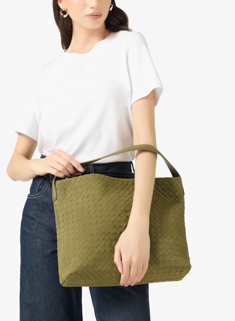 ELLA Green Suede Woven Textured Tote Bag for Women | Best Price UAE