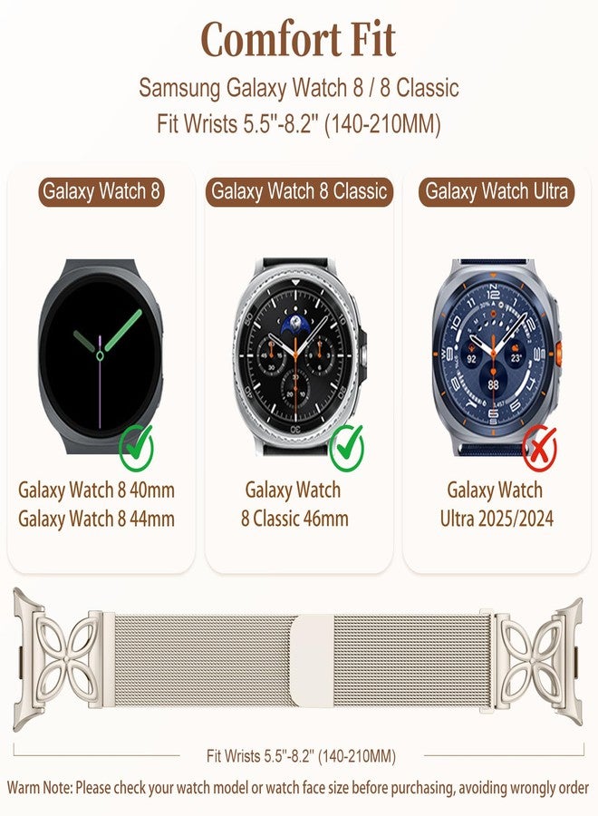 Getino Magnetic Metal Band Compatible with Galaxy Watch 8 / Watch 8 Classic Band, Milanese Floral Dressy Strap for Samsung Watch Bands Women 40mm 44mm 46mm - Starlight - Image 5