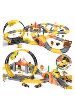 TUMAMA KIDS Tumama Kids 342pcs Construction Race Tracks Toys Car Set With 2 Electric Race Vehicle Flexible 360° Train Tracks Construction Road Race Trucks  - Image 1