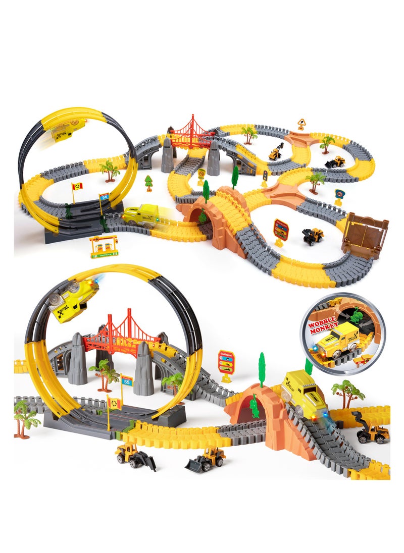 TUMAMA KIDS Tumama Kids 342pcs Construction Race Tracks Toys Car Set With 2 Electric Race Vehicle Flexible 360° Train Tracks Construction Road Race Trucks  - Image 1