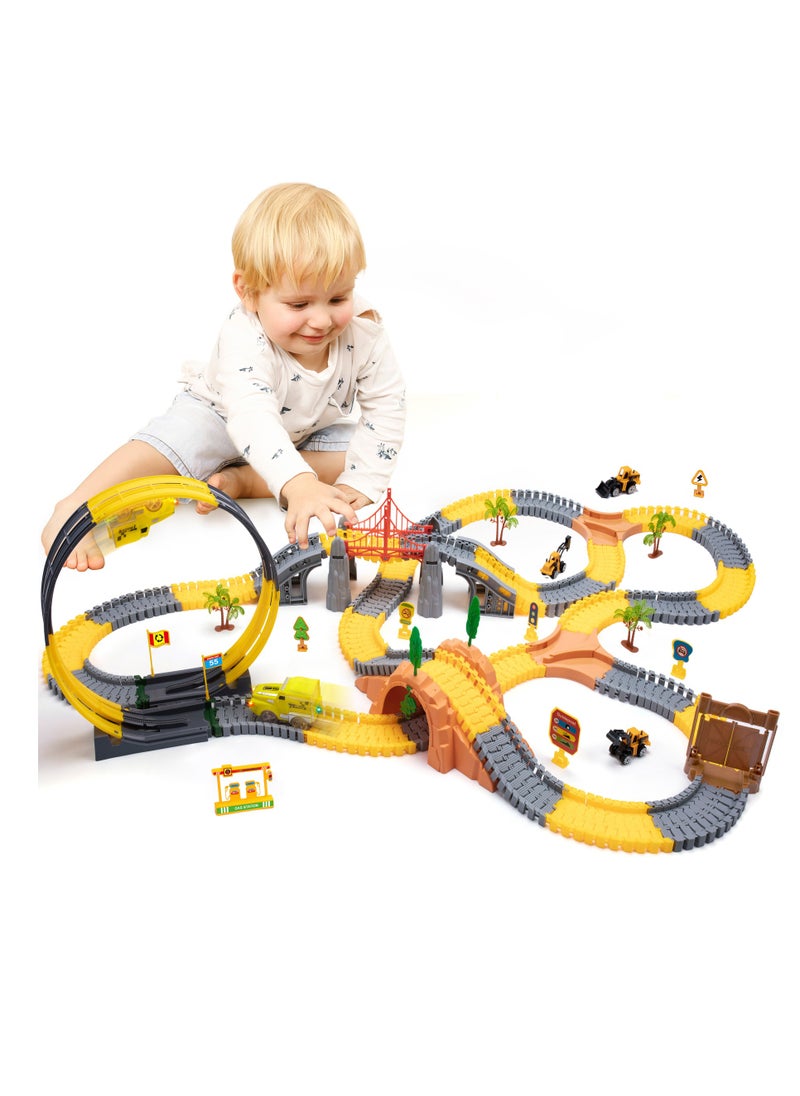 TUMAMA KIDS Tumama Kids 342pcs Construction Race Tracks Toys Car Set With 2 Electric Race Vehicle Flexible 360° Train Tracks Construction Road Race Trucks  - Image 2