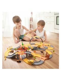 TUMAMA KIDS Tumama Kids 342pcs Construction Race Tracks Toys Car Set With 2 Electric Race Vehicle Flexible 360° Train Tracks Construction Road Race Trucks  - Image 3
