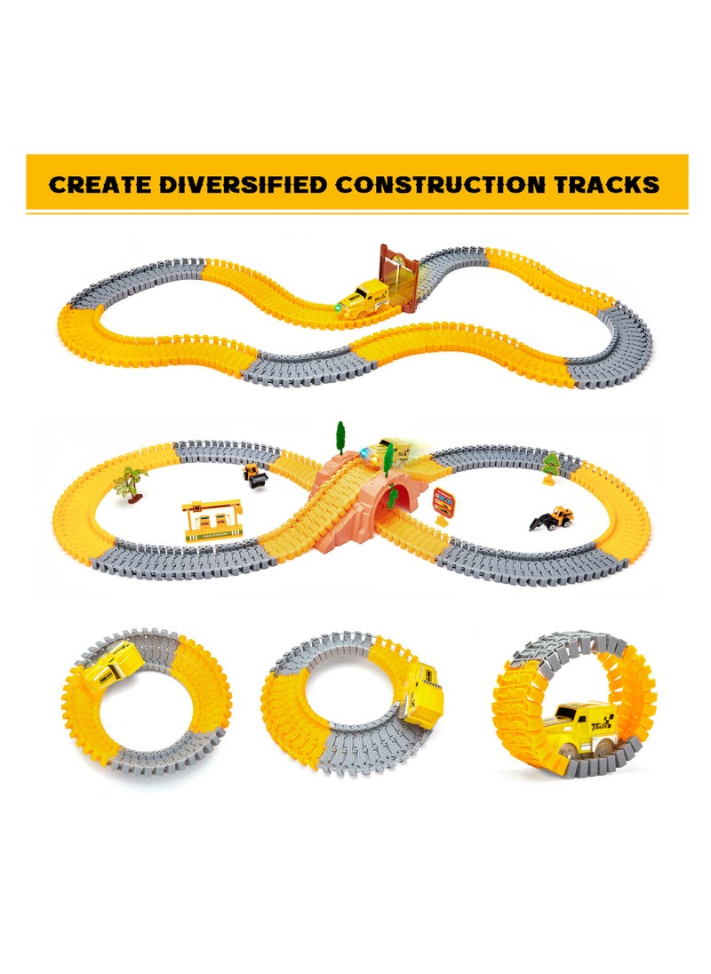 TUMAMA KIDS Tumama Kids 342pcs Construction Race Tracks Toys Car Set With 2 Electric Race Vehicle Flexible 360° Train Tracks Construction Road Race Trucks  - Image 4