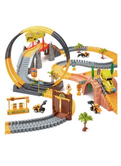 TUMAMA KIDS Tumama Kids 342pcs Construction Race Tracks Toys Car Set With 2 Electric Race Vehicle Flexible 360° Train Tracks Construction Road Race Trucks  - Image 5