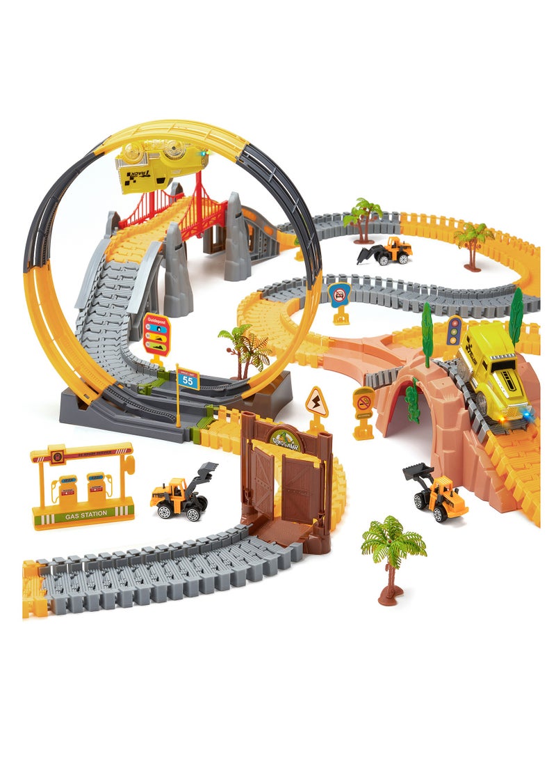 TUMAMA KIDS Tumama Kids 342pcs Construction Race Tracks Toys Car Set With 2 Electric Race Vehicle Flexible 360° Train Tracks Construction Road Race Trucks  - Image 5