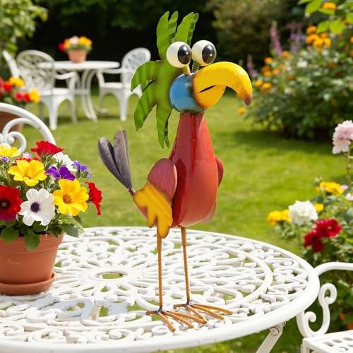 Ultym 19.7" Unique Cartoon Tiki Bird Decor, Handcrafted Large Parrot Sculpture with Ground Stake, Weatherproof Metal Yard Art for Patio, Lawn, Balcony or Indoor Home Decor, Ideal for Parties & Gifts - Image 4
