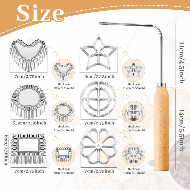 Zhehao مجموعة قوالب أكشابام بونويلوس 7 قطع مع مقبض مجموعة حديد روزيت مصنوعة من الألمنيوم صانع روزيت على شكل قلب ونجمة ودائرة ومربع لقوالب الكوكيز لرؤوس قابلة للتبديل لأدوات المطبخ للخبز والطهي والقلي 6 أشكال - Image 2