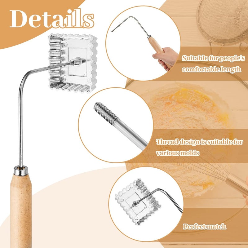 Zhehao مجموعة قوالب أكشابام بونويلوس 7 قطع مع مقبض مجموعة حديد روزيت مصنوعة من الألمنيوم صانع روزيت على شكل قلب ونجمة ودائرة ومربع لقوالب الكوكيز لرؤوس قابلة للتبديل لأدوات المطبخ للخبز والطهي والقلي 6 أشكال - Image 3